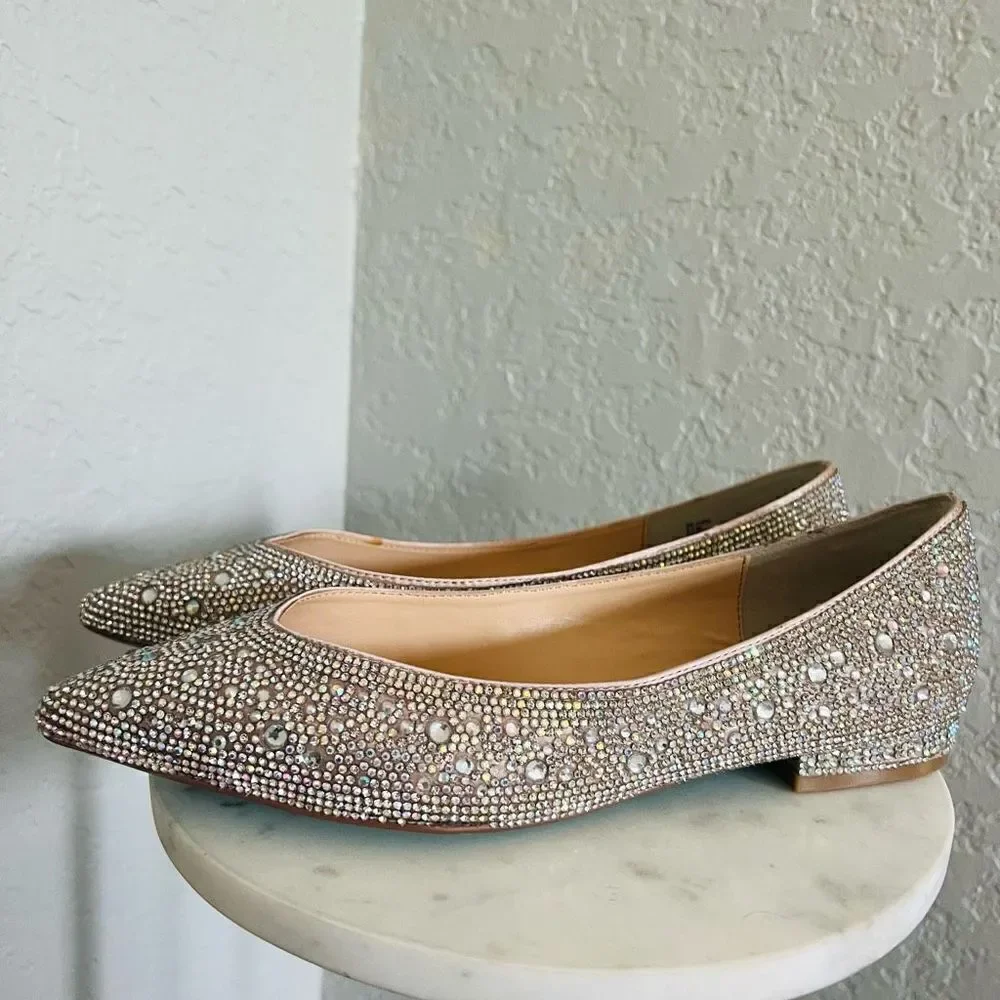 BETSEY JOHNSON Rhinestone Crystal Pavé Pointed Toe Flat, SPARKLE, Size 8.5, NWOT
